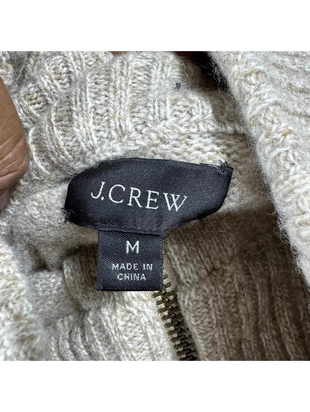 J.Crew Rugged Merino Wool Blend Quarter Zip Mock Neck Sweater Brown M